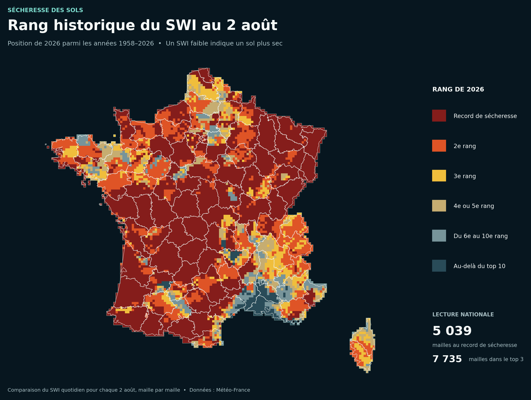 Rang historique du SWI en France au 2 août 2026, maille par maille