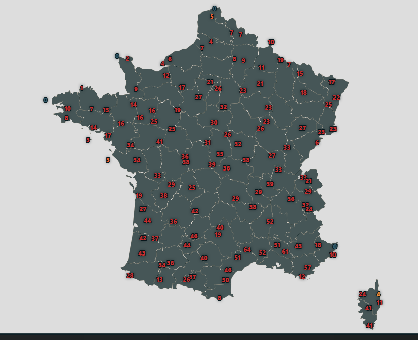 Carte nationale du nombre de jours de chaleur par station